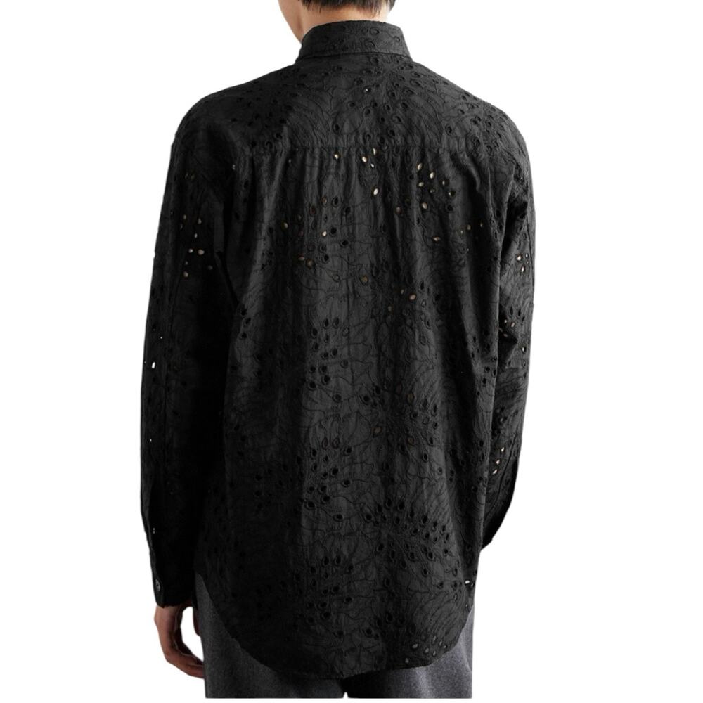 NN07 Adwin Broderie Anglaise Cotton Embroidered Button Up Black Shirt Men’s XL - Picture 2 of 8